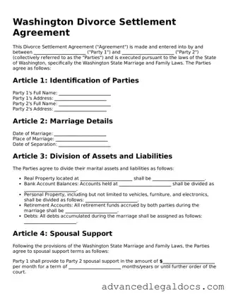 Fillable Divorce Settlement Agreement Form for Washington State