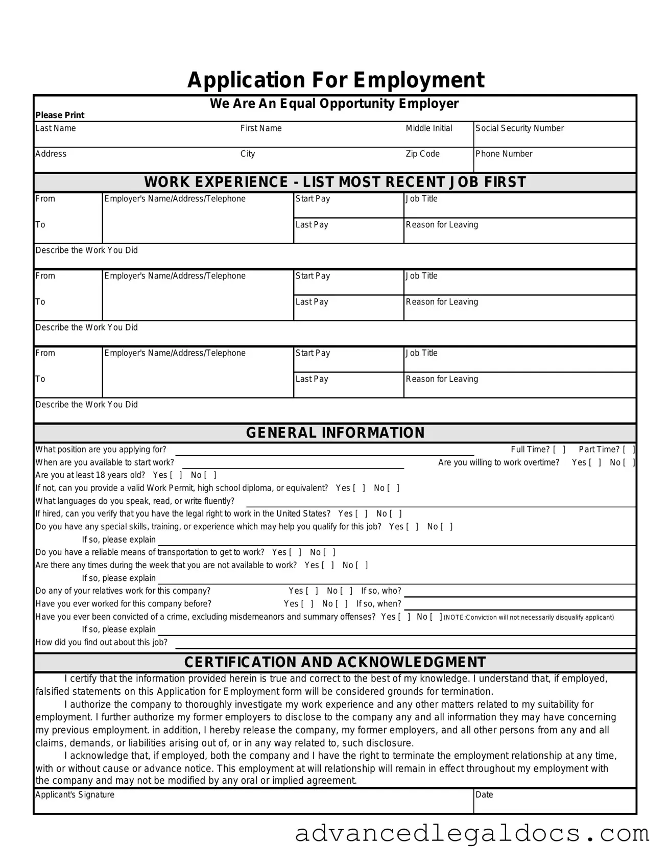 Fill Out Your Spanish Application Employment Form